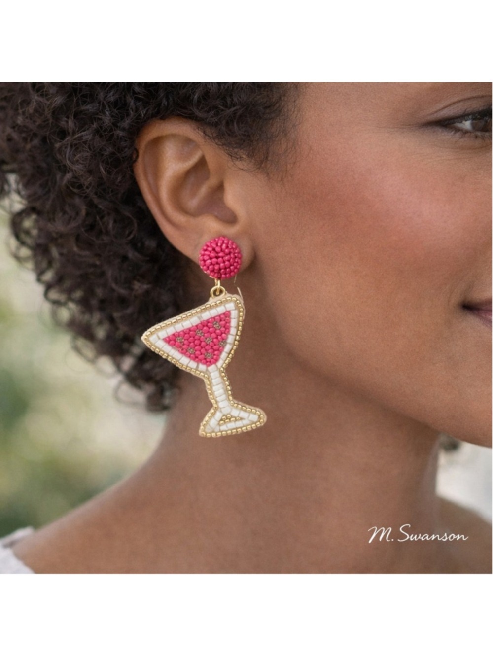J. Crew Martini Glass Beaded Statement Earrings Pink Gold NEW - Picture 2 of 7